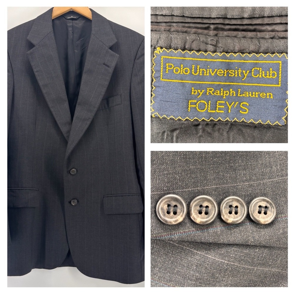 Polo University Club Ralph Lauren Blazer Mens Grey Pinstripe Wool Sport Coat USA